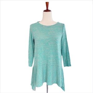 Gudrun Sjoden Lagenlook Green Striped Lyocell Tunic, size L